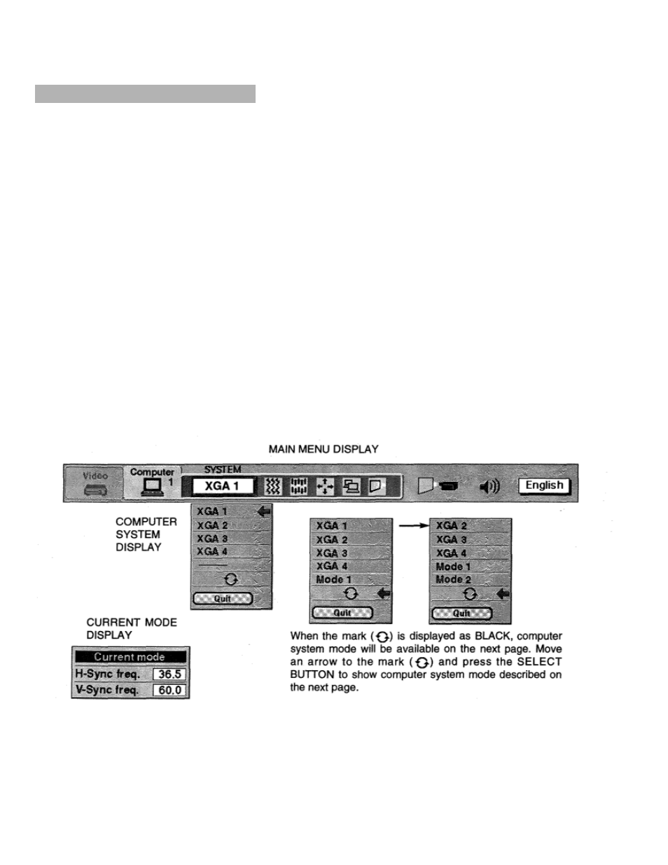 Computer mode, Computer system select | Eiki LC-X990 User Manual | Page 36 / 54