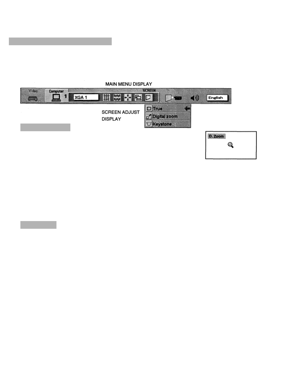 Picture screen adjustment, Keystone digital zoom | Eiki LC-X990 User Manual | Page 45 / 54