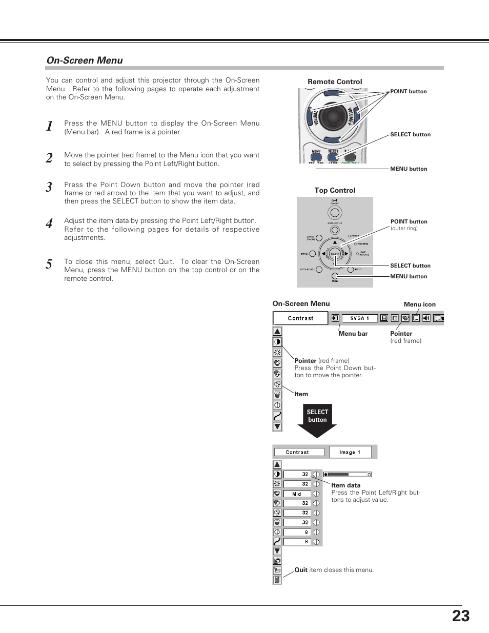 On-screen menu, Basic operation | Eiki LC-XE10 User Manual | Page 23 / 60