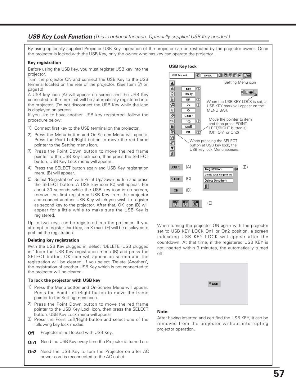 Appendix, Usb key lock function | Eiki LC-XE10 User Manual | Page 57 / 60