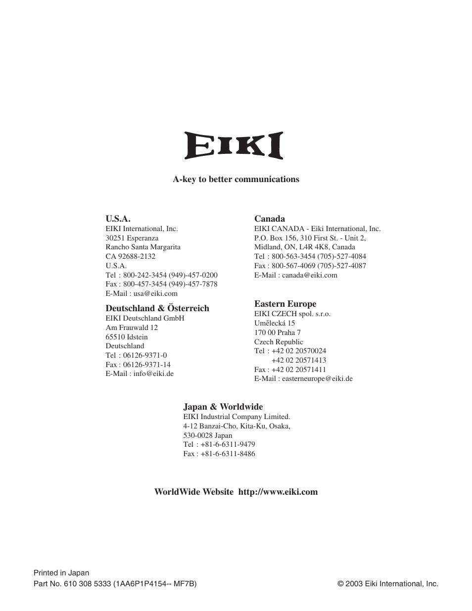 Eiki LC-XE10 User Manual | Page 60 / 60