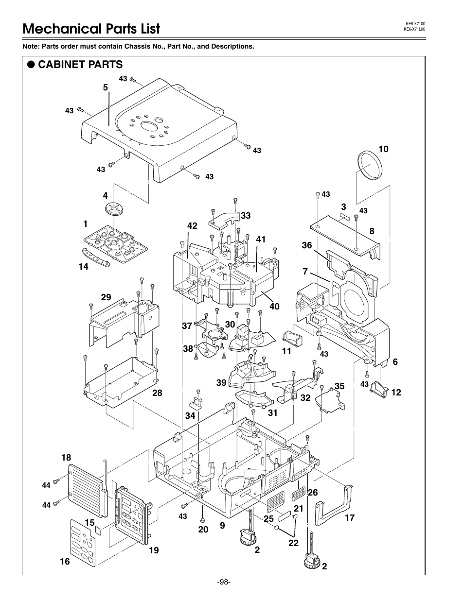 Mechanical parts list, Cabinet parts | Eiki LC-X71 LC-X71L User Manual | Page 98 / 107