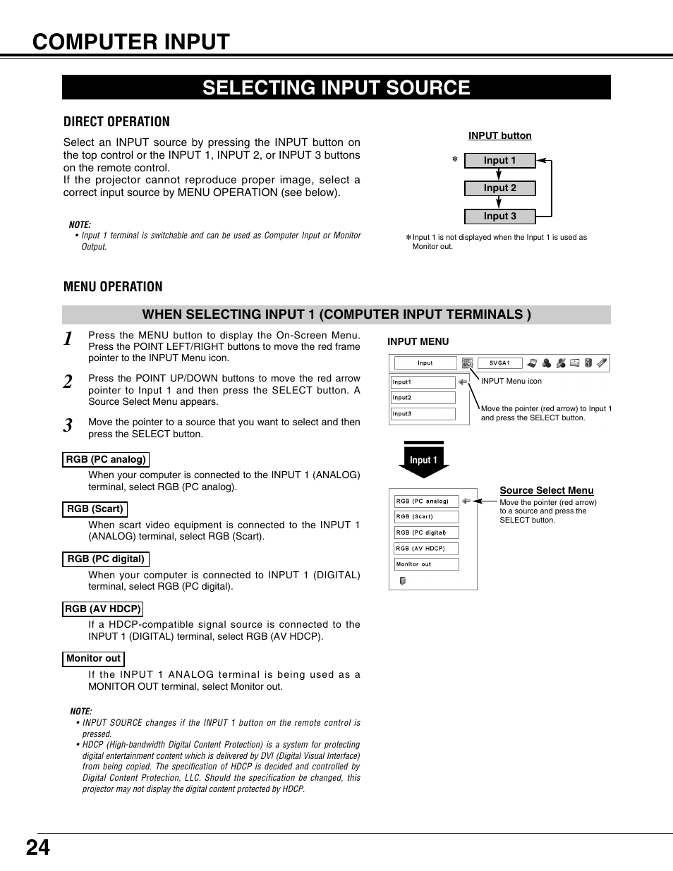 Computer input, Selecting input source | Eiki LC-X71L User Manual | Page 24 / 62