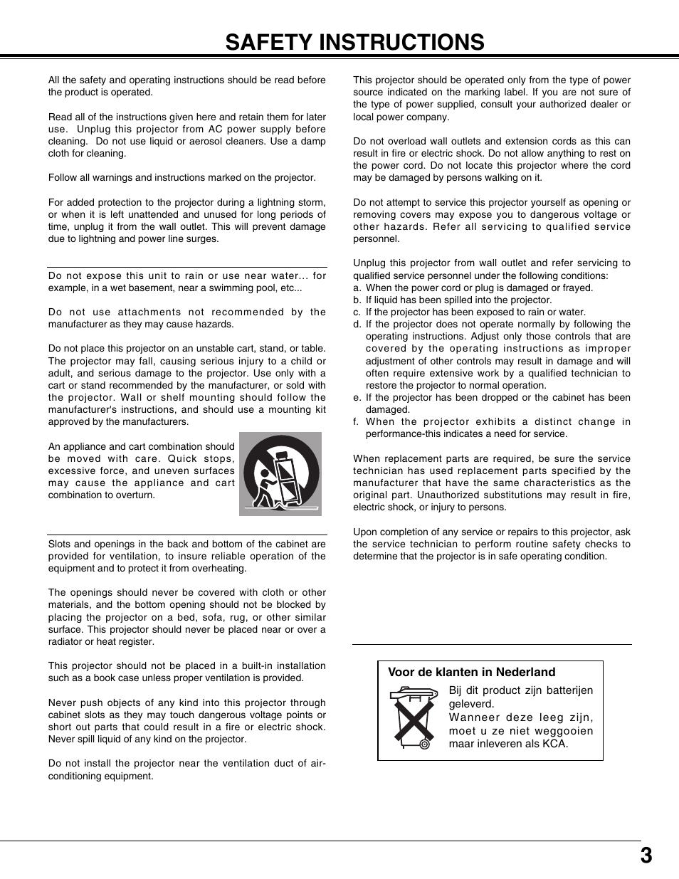 Safety instructions, 3safety instructions | Eiki LC-X71L User Manual | Page 3 / 62