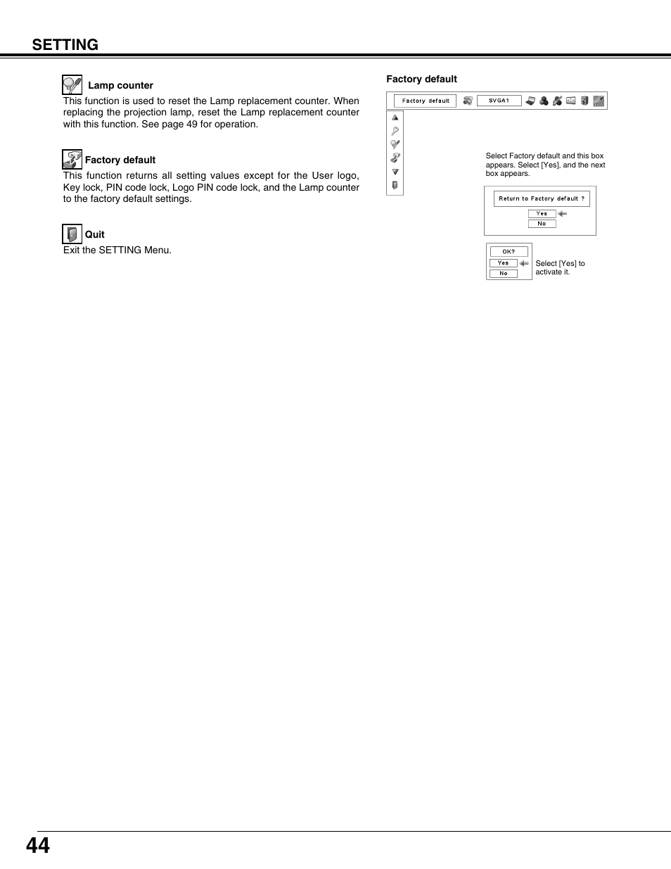 Setting | Eiki LC-X71L User Manual | Page 44 / 62