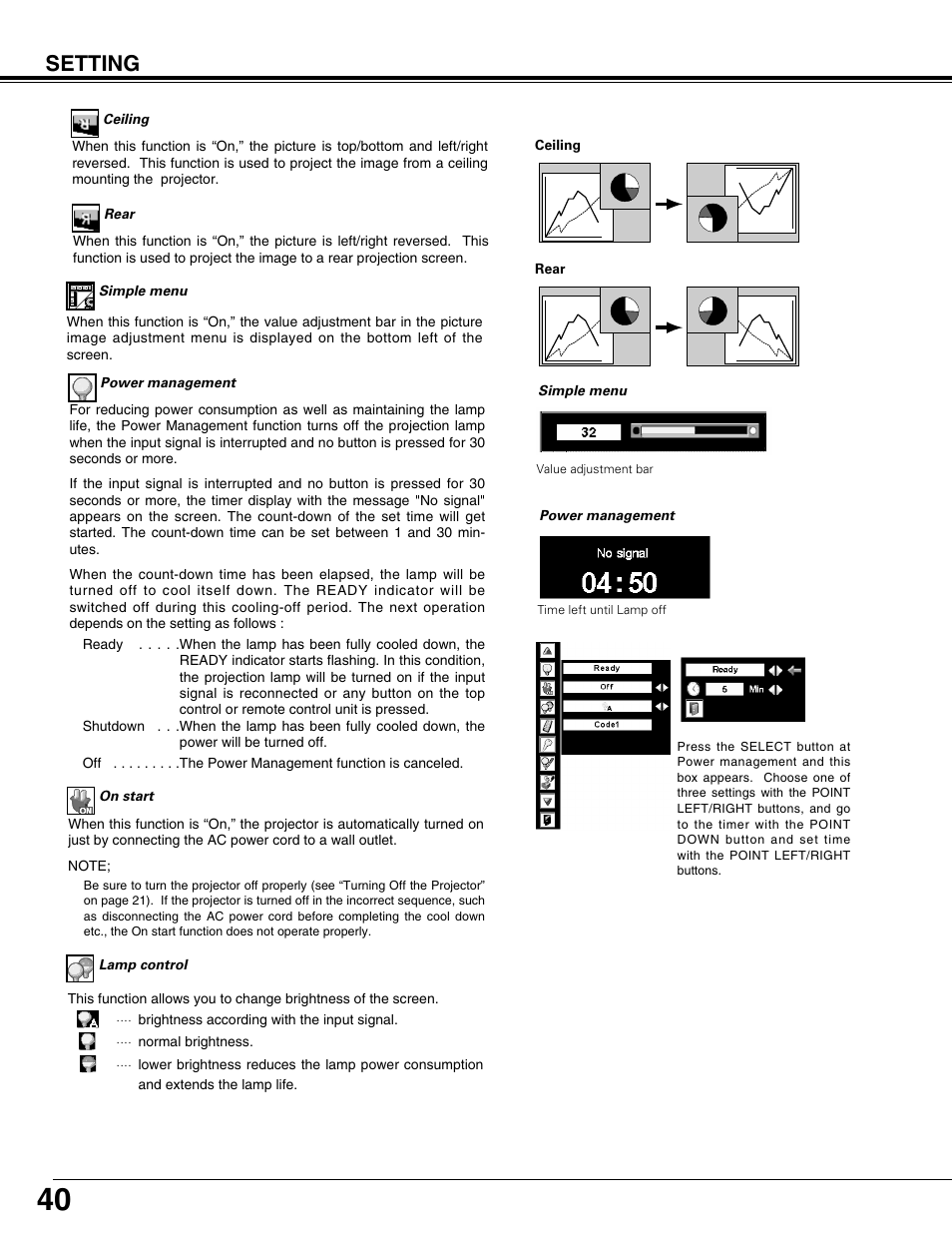 Setting | Eiki LC-W3 User Manual | Page 40 / 60