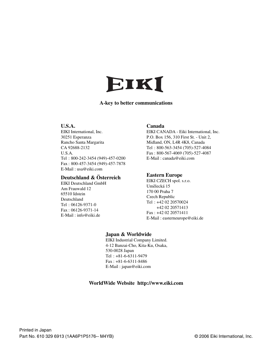 Eiki LC-W3 User Manual | Page 60 / 60