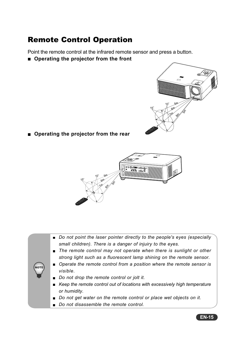 Remote control operation, En-15 | Eiki EIP-X350 User Manual | Page 16 / 35