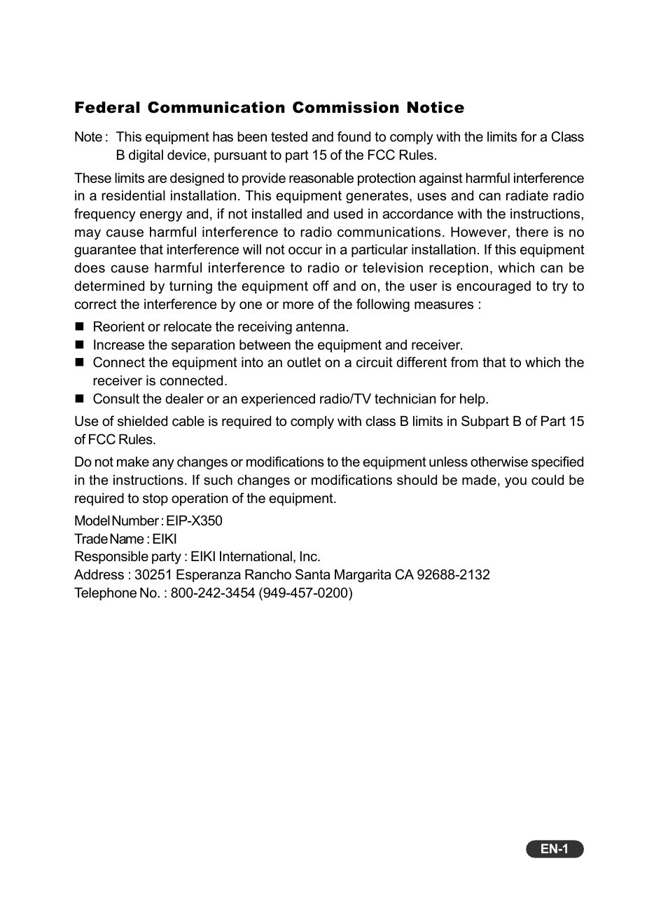 Eiki EIP-X350 User Manual | Page 2 / 35