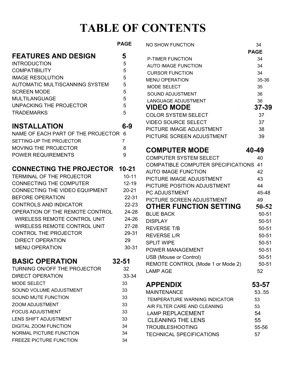 Eiki LC-X2U User Manual | Page 4 / 58