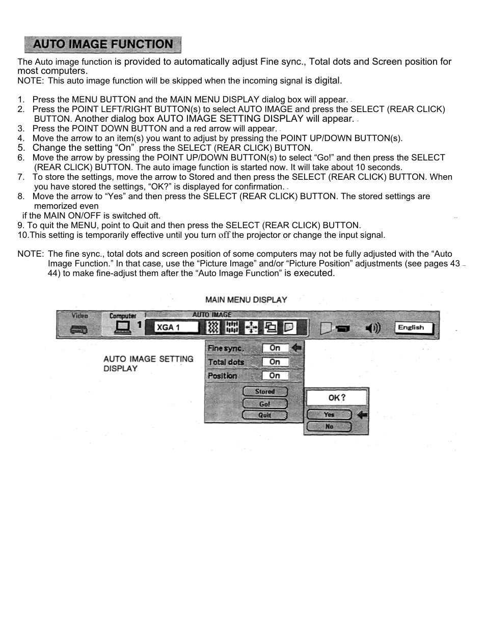 Auto image function | Eiki LC-X2U User Manual | Page 42 / 58