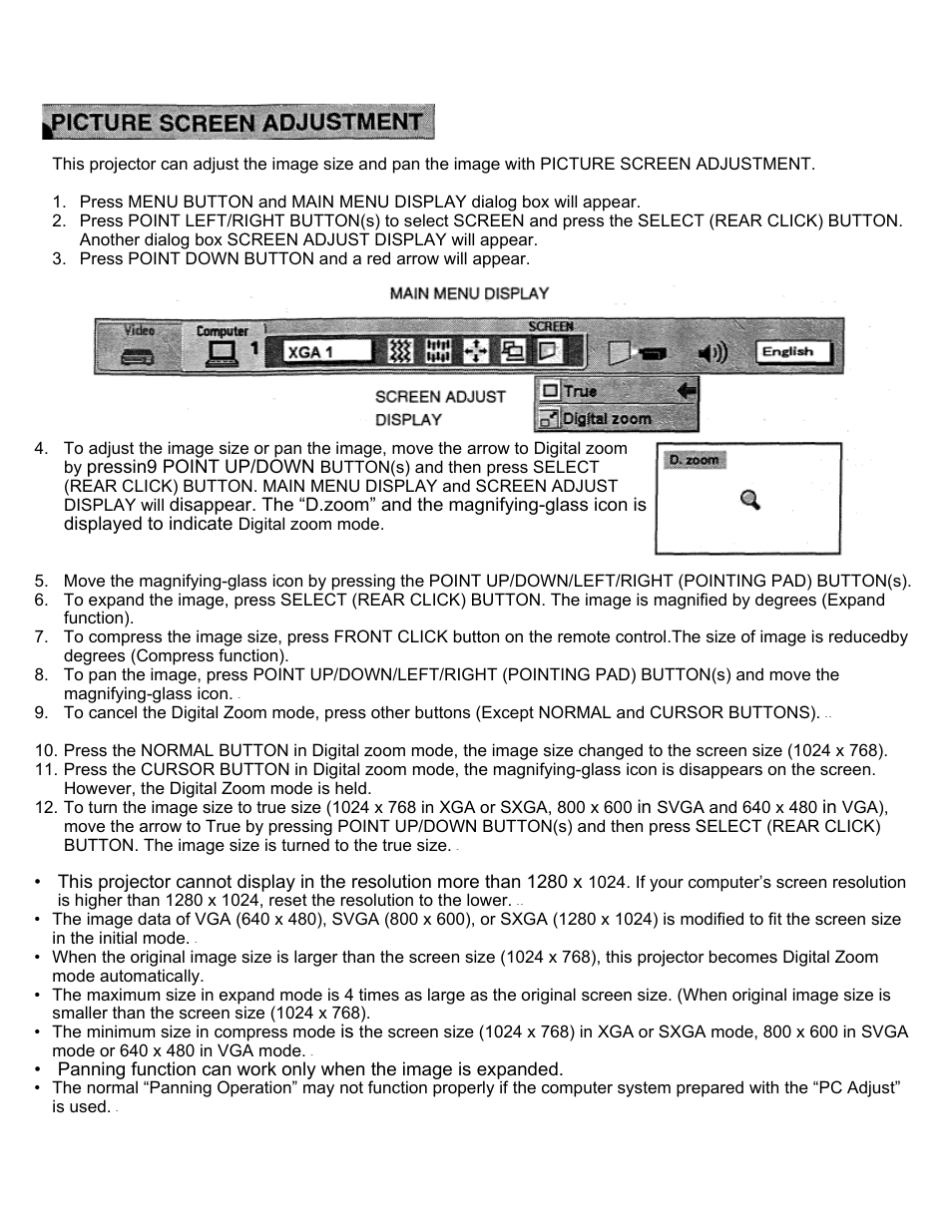 Picture screen adjustment | Eiki LC-X2U User Manual | Page 49 / 58