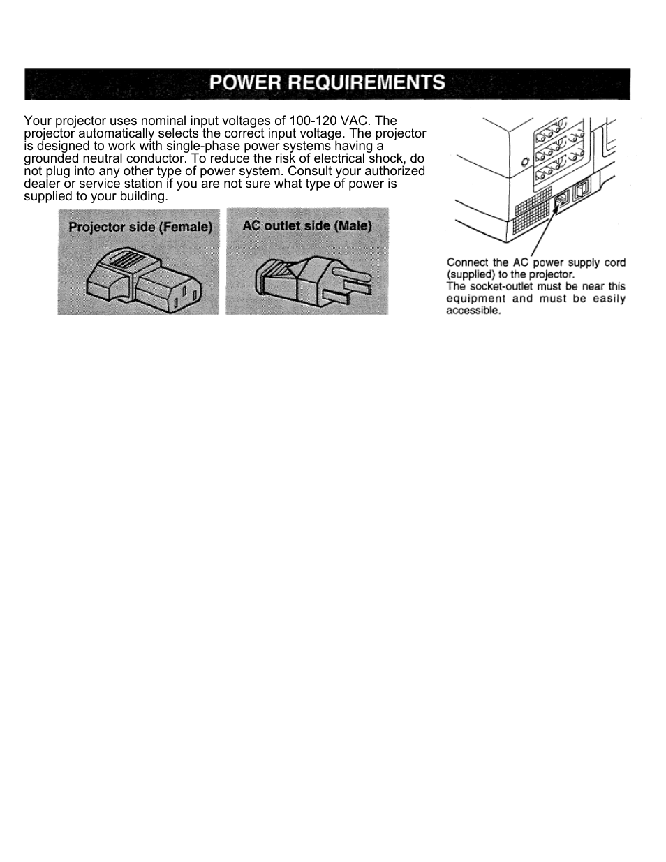 Power requirements | Eiki LC-X2U User Manual | Page 9 / 58