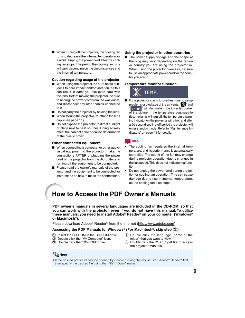 How to access the pdf owner’s manuals | Eiki EIP-2500 User Manual | Page 13 / 68