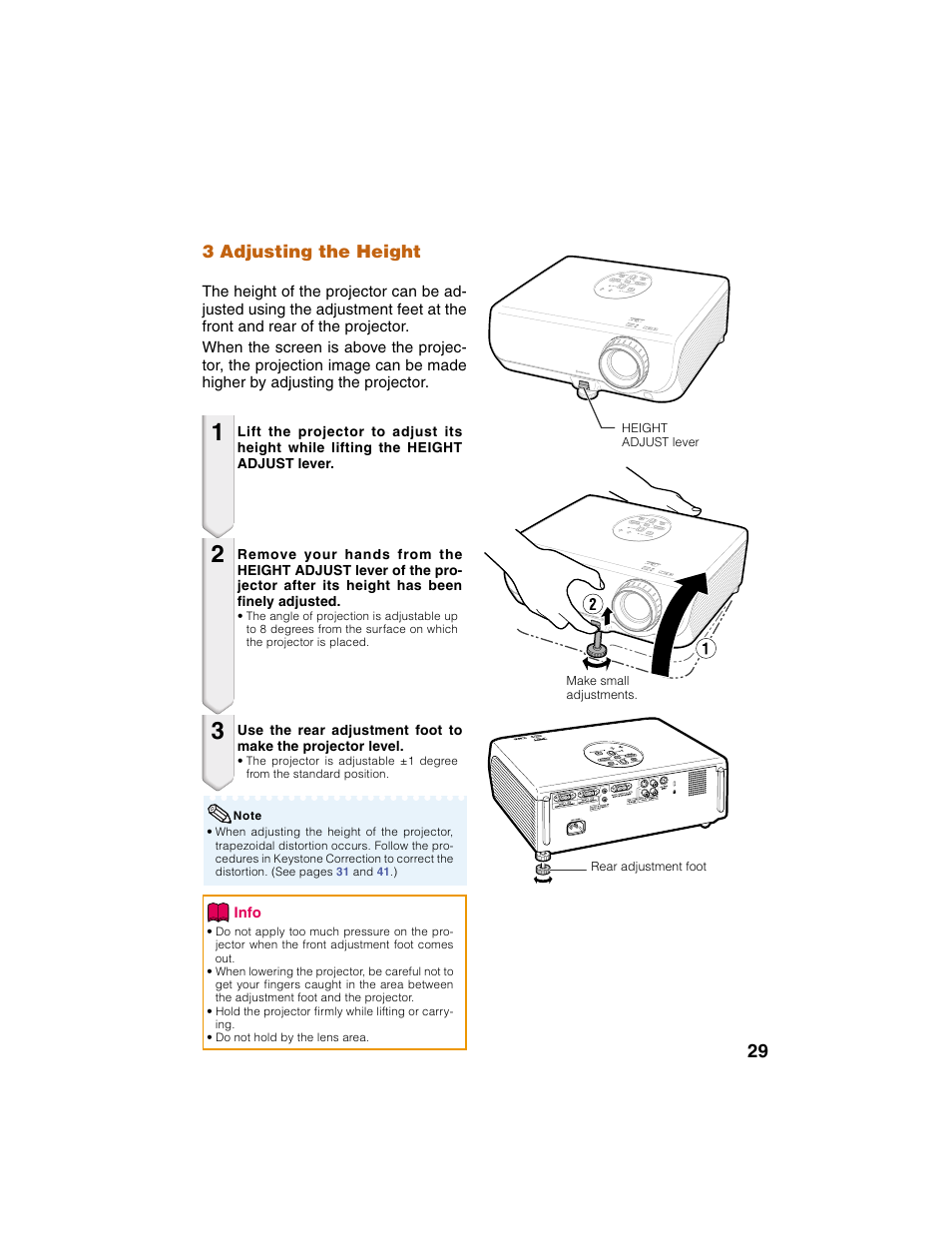 3 adjusting the height | Eiki EIP-2500 User Manual | Page 33 / 68