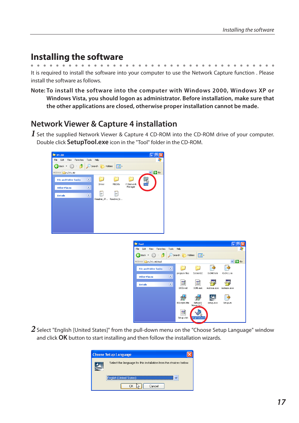 Installing the software, Network viewer & capture 4 installation | Eiki QXXAVC922---P User Manual | Page 17 / 144