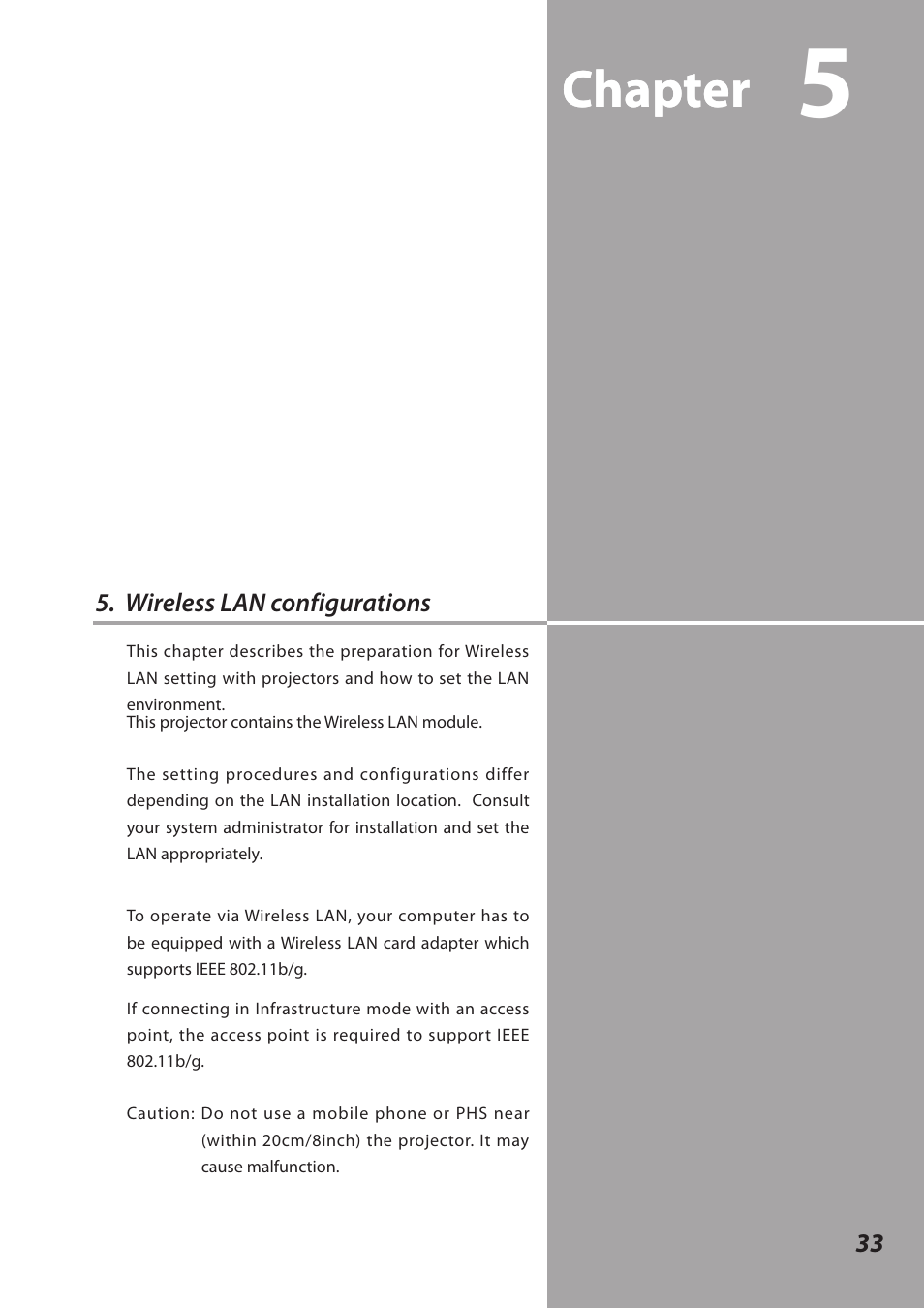 Wireless lan configurations, Chapter | Eiki QXXAVC922---P User Manual | Page 33 / 144