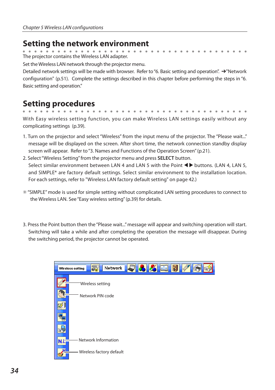 Setting the network environment, Setting procedures, Setting the network environment setting procedures | Eiki QXXAVC922---P User Manual | Page 34 / 144