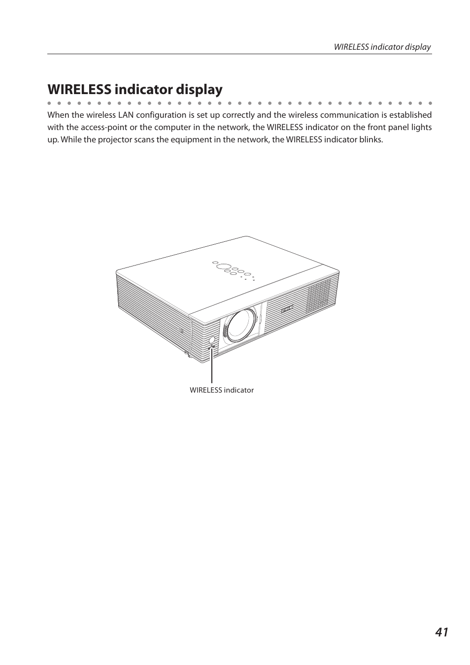 Wireless indicator display | Eiki QXXAVC922---P User Manual | Page 41 / 144