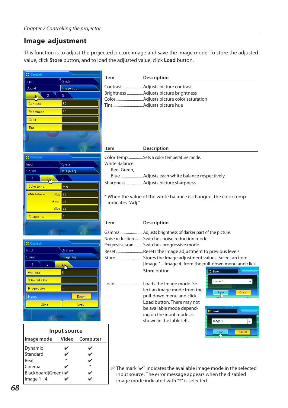 Image adjustment | Eiki QXXAVC922---P User Manual | Page 68 / 144