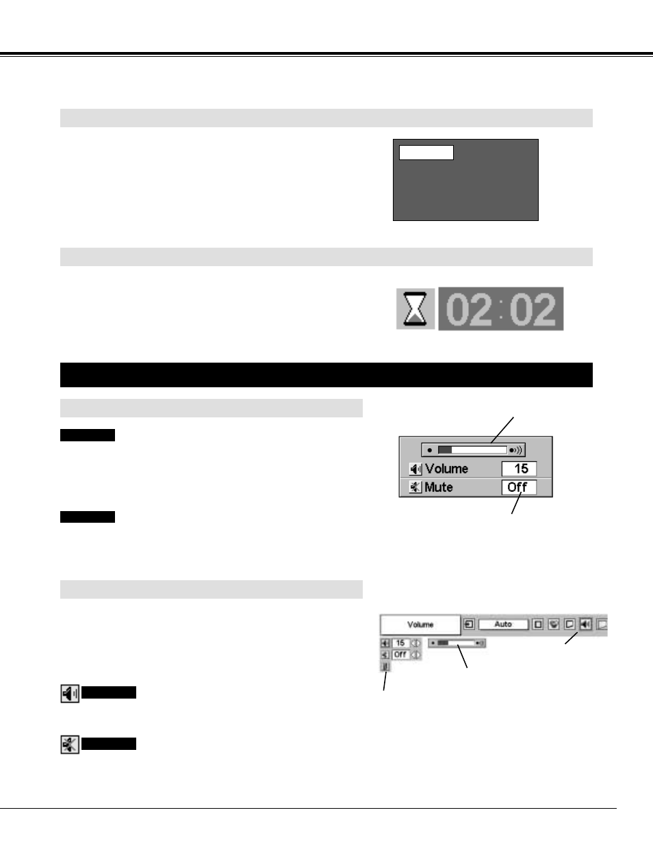 No show function, P-timer function, Sound adjustment | Basic operation, Direct operation menu operation | Eiki LC-XM2 User Manual | Page 21 / 44