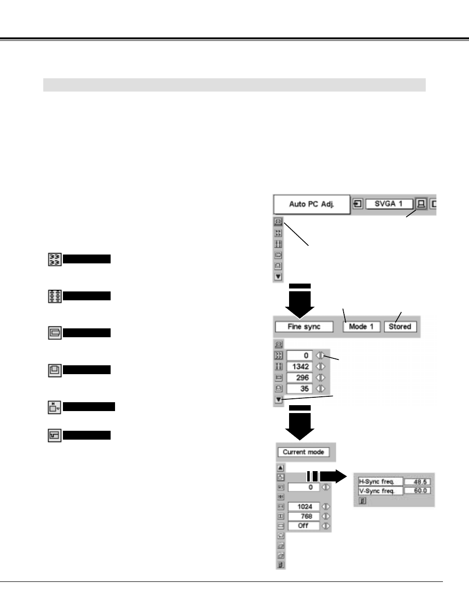 Manual pc adjustment, Computer input manual pc adjustment | Eiki LC-XM2 User Manual | Page 25 / 44