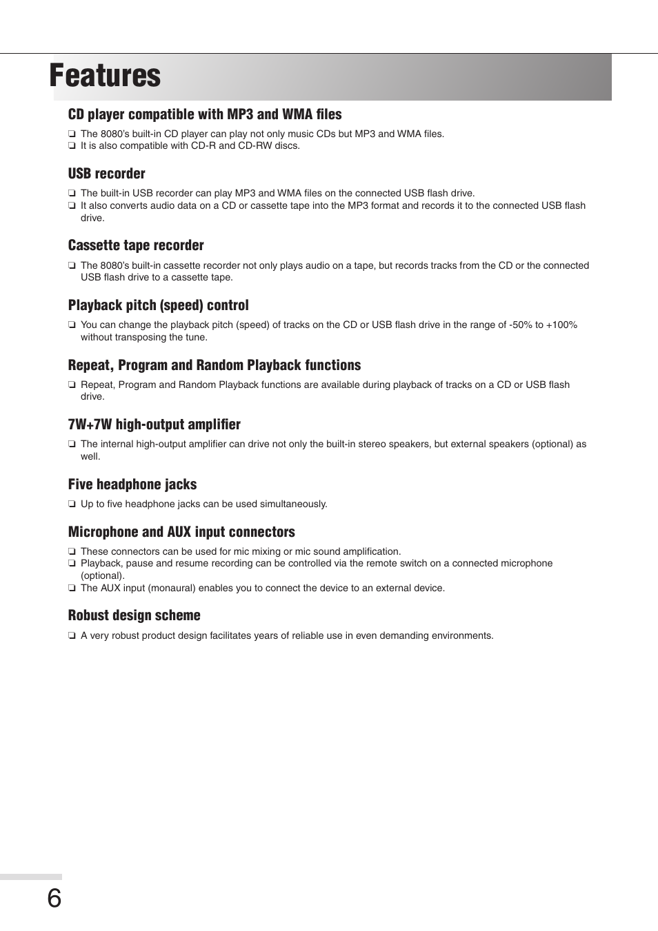 Features | Eiki 8080 User Manual | Page 6 / 32