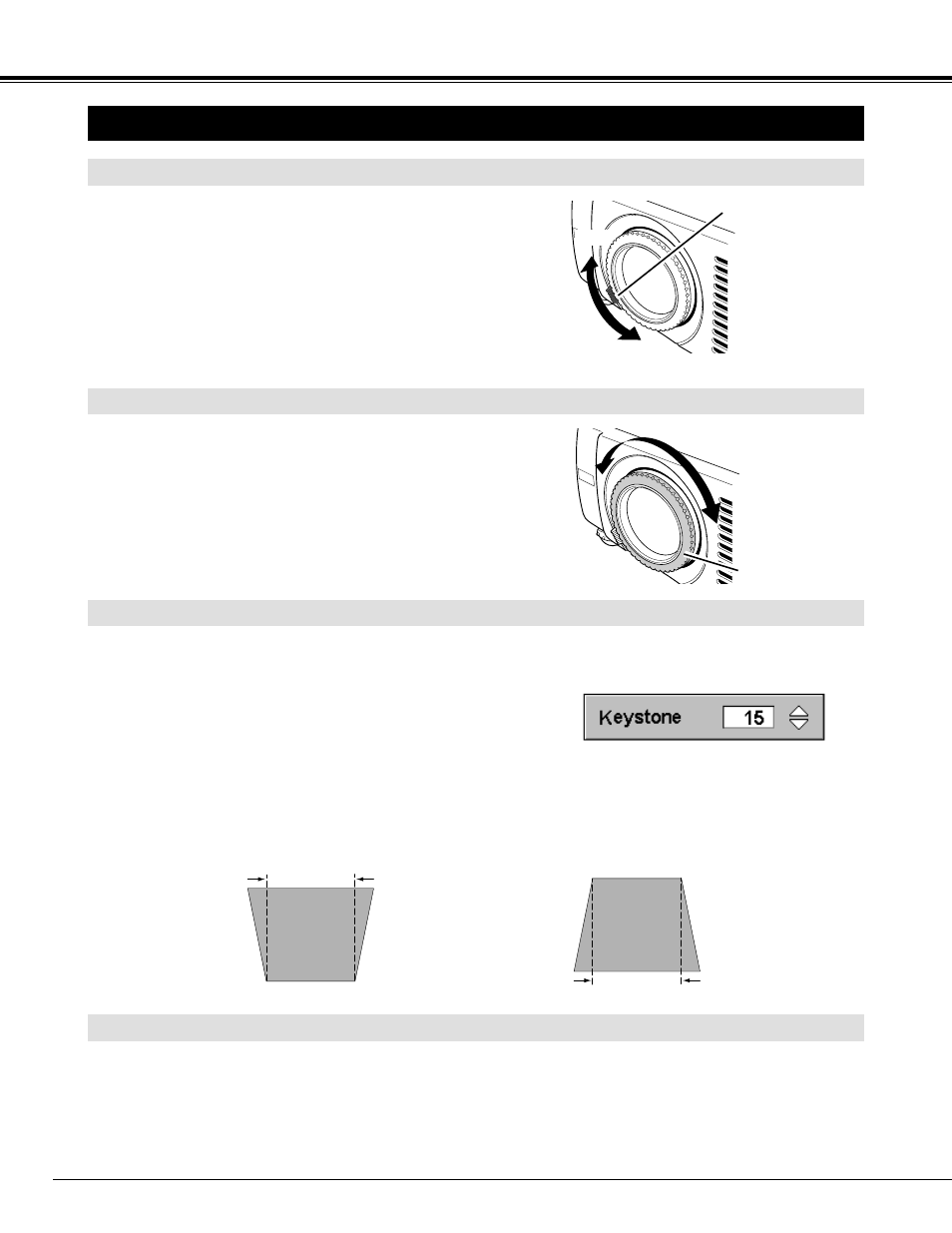 Adjusting screen, Zoom adjustment, Focus adjustment | Keystone adjustment, Picture freeze frame, Picture freeze function keystone adjustment, Basic operation, Zoom adjustment focus adjustment | Eiki LC-SM3 User Manual | Page 20 / 44