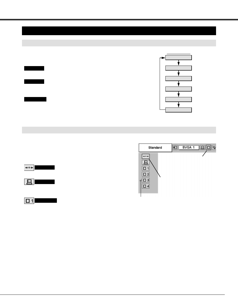 Picture image adjustment, Image level select, Computer input | Image level select (menu), Image level select (direct) | Eiki LC-SM3 User Manual | Page 27 / 44