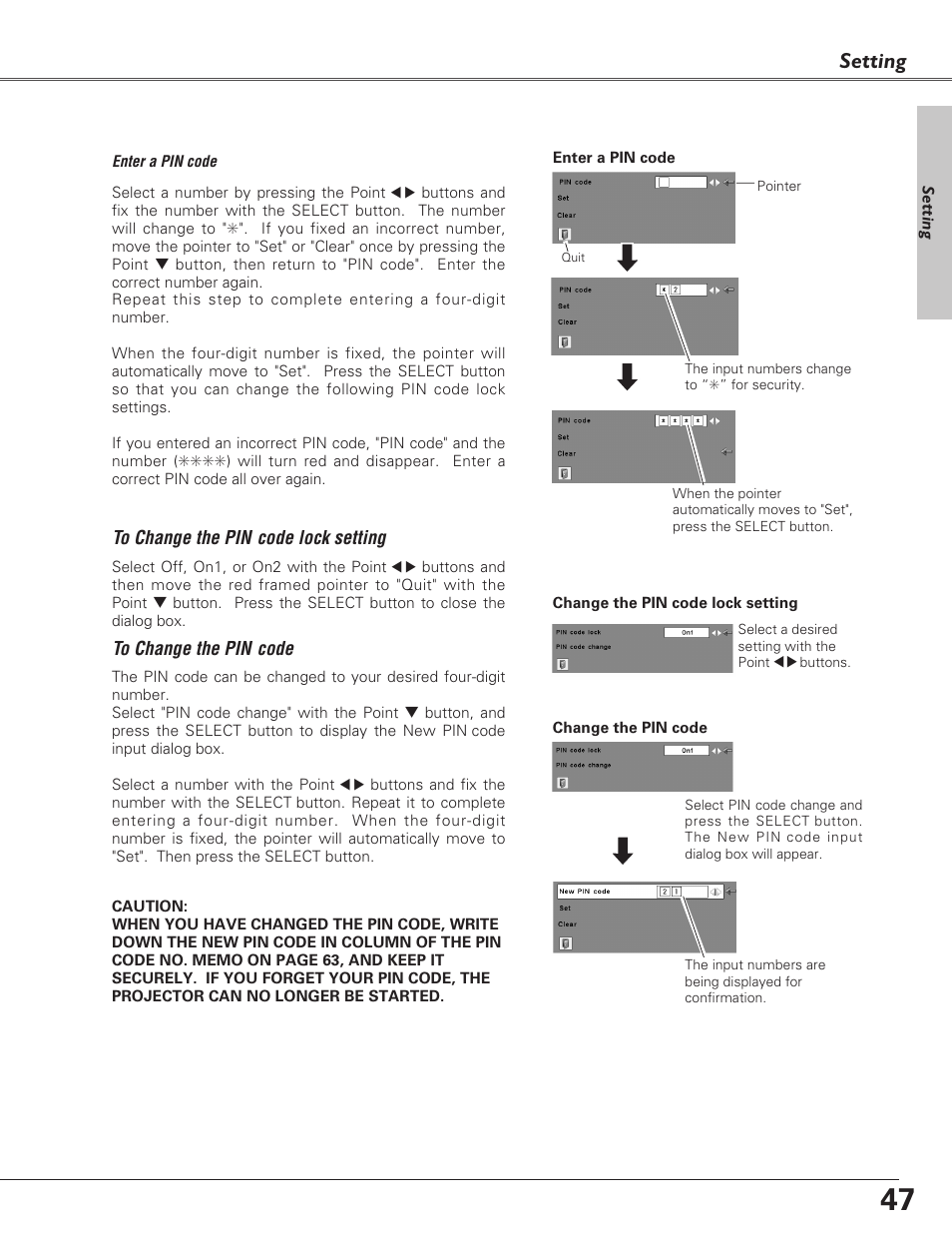 Setting | Eiki LC-SB22 User Manual | Page 47 / 64