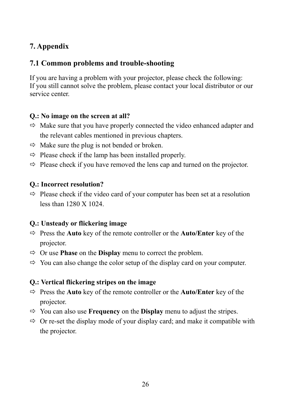 Appendix, Common problems & trouble-shooting | Eiki EIP-1 User Manual | Page 27 / 31