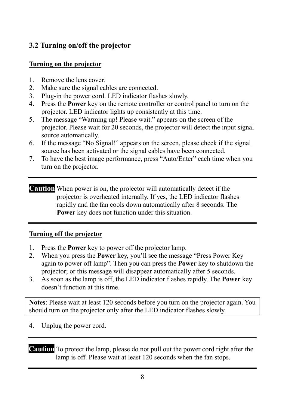 Turning on/off the projector | Eiki EIP-1 User Manual | Page 9 / 31