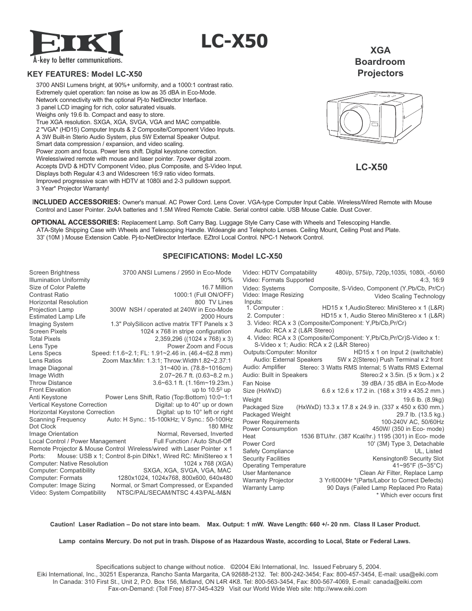 Eiki LC-X50 User Manual | 1 page