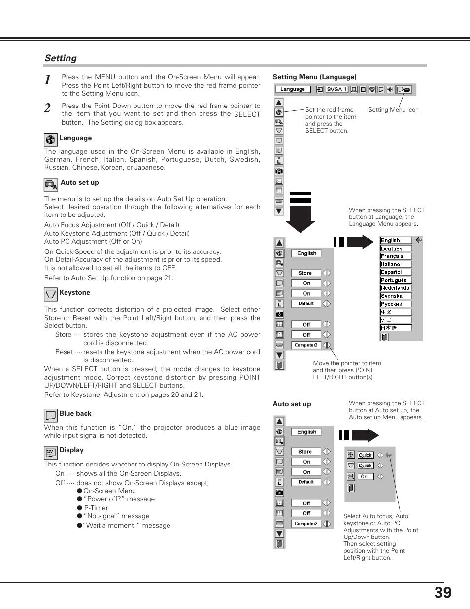 Setting, 39 setting | Eiki LC-SE10 User Manual | Page 39 / 60