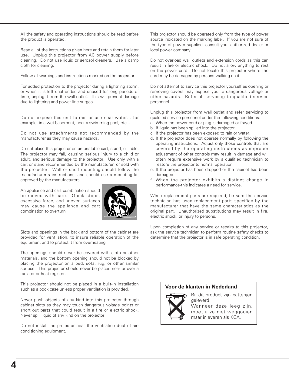 Safety instructions, 4safety instructions | Eiki LC-SE10 User Manual | Page 4 / 60