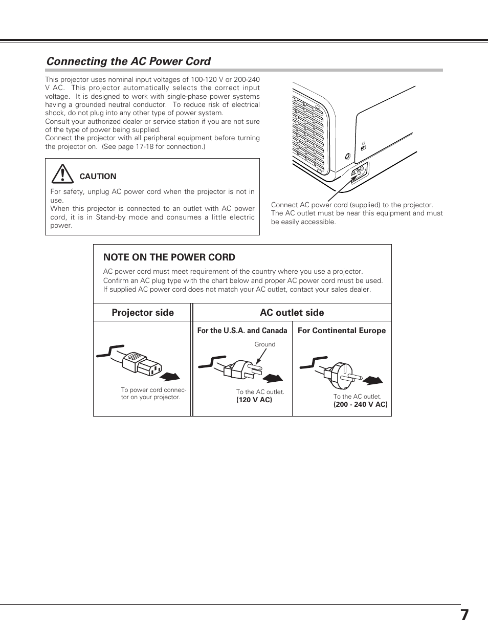 Connecting the ac power cord, Compliance | Eiki LC-SE10 User Manual | Page 7 / 60