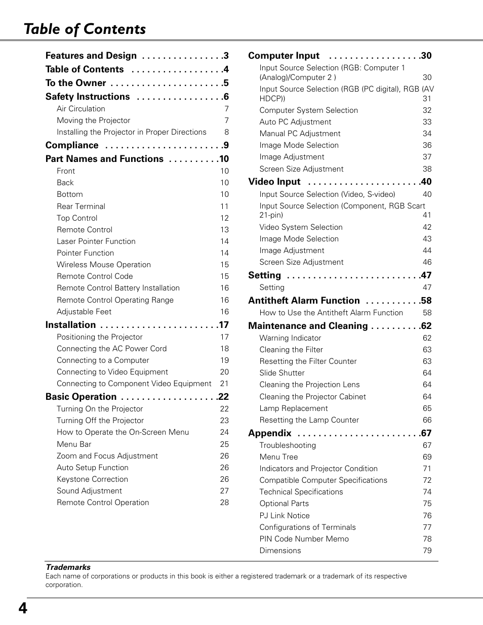 Eiki LC-XB41N User Manual | Page 4 / 80