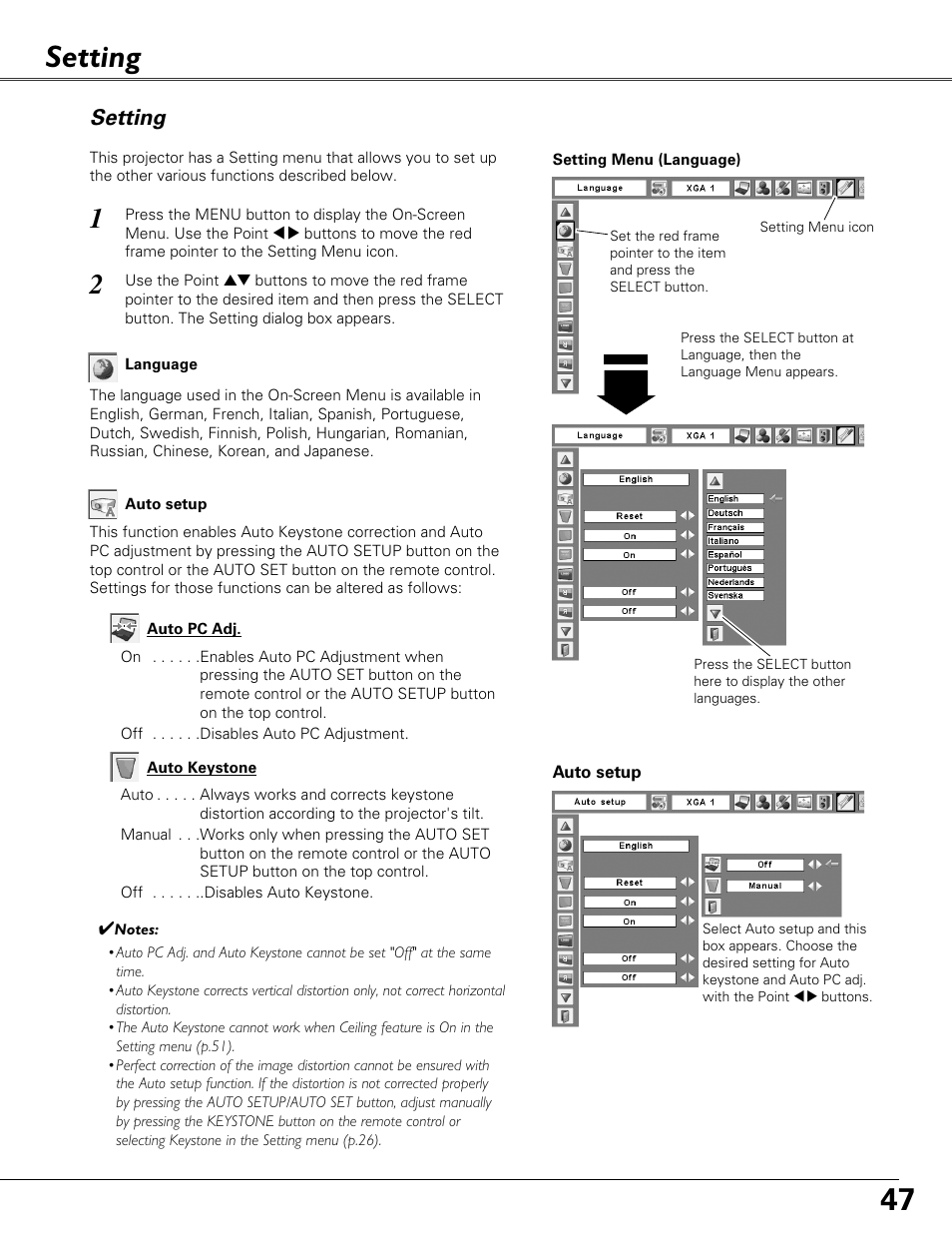 Setting | Eiki LC-XB41N User Manual | Page 47 / 80