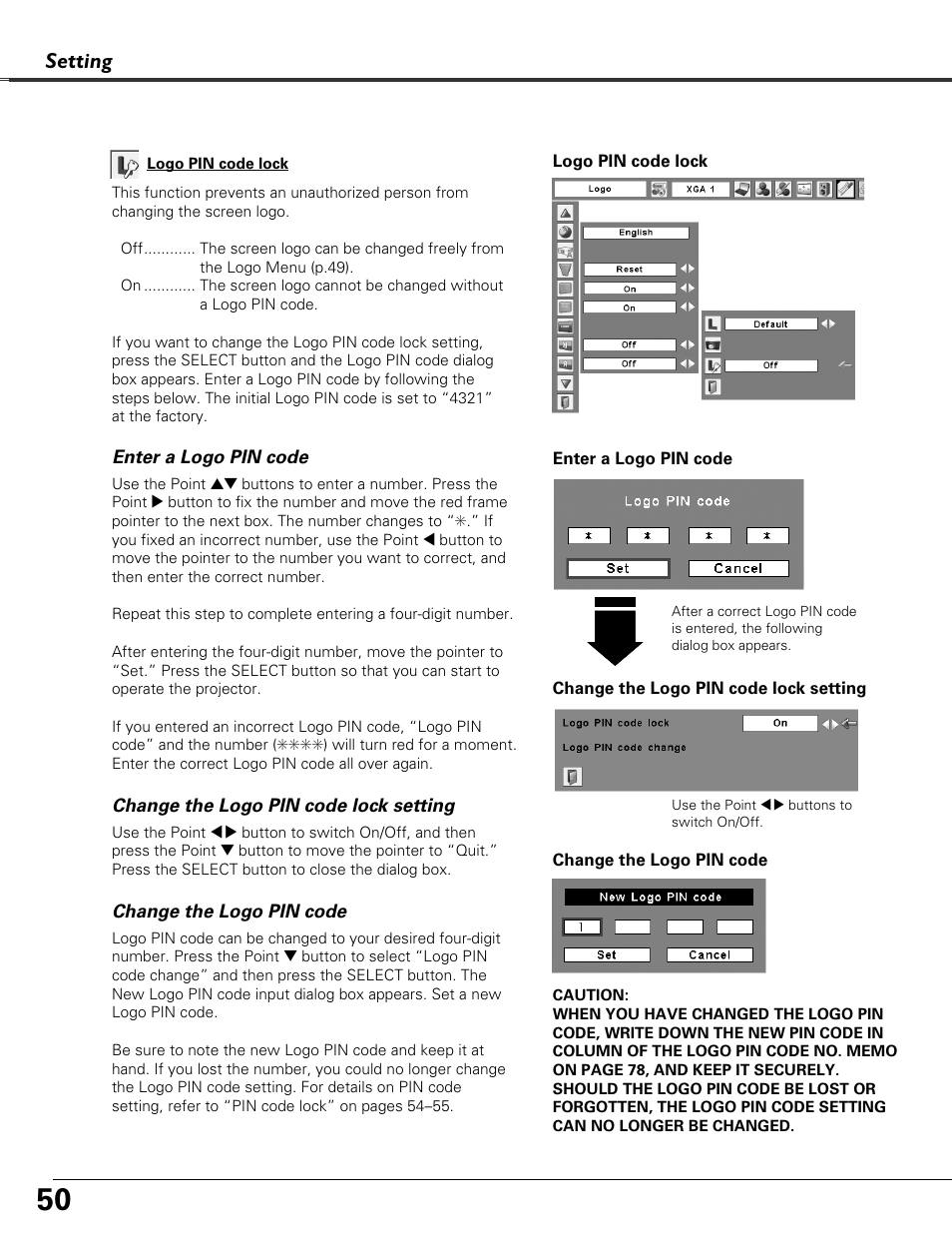 Setting | Eiki LC-XB41N User Manual | Page 50 / 80