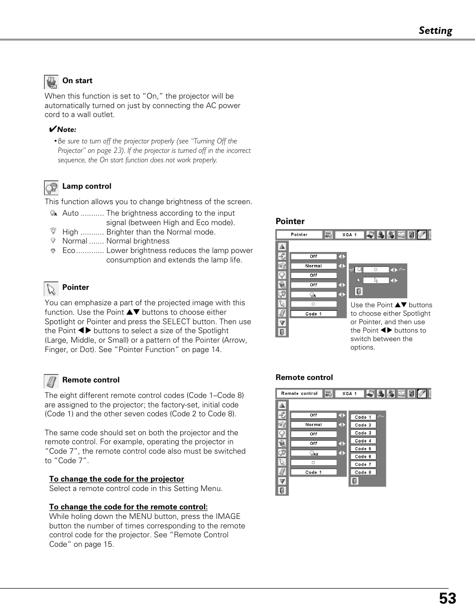 Setting | Eiki LC-XB41N User Manual | Page 53 / 80