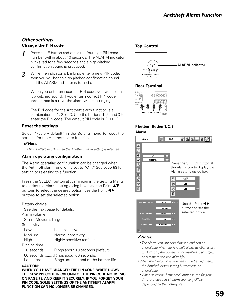Antitheft alarm function | Eiki LC-XB41N User Manual | Page 59 / 80