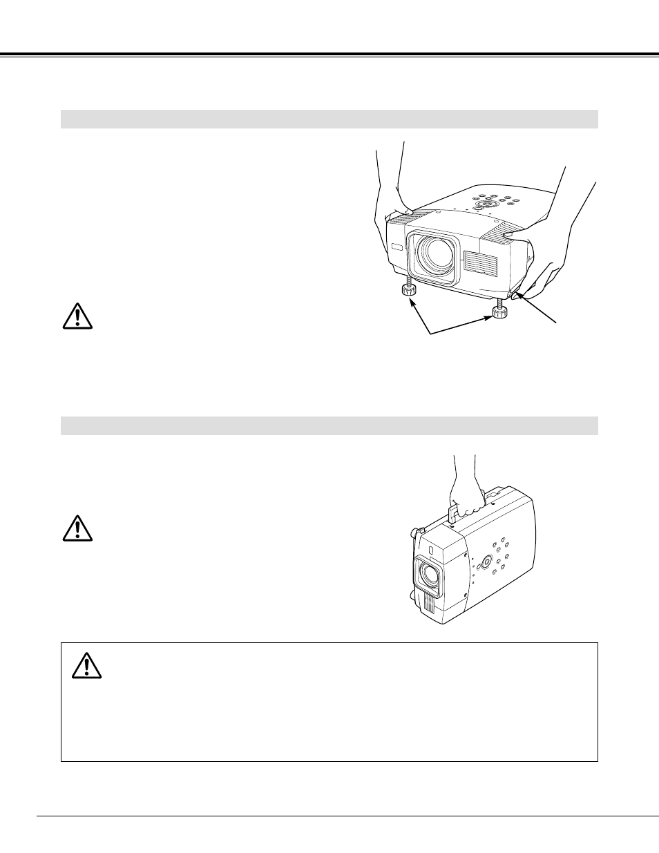 Adjustable feet, Moving projector, Preparation | Eiki LC-XG100 User Manual | Page 10 / 48