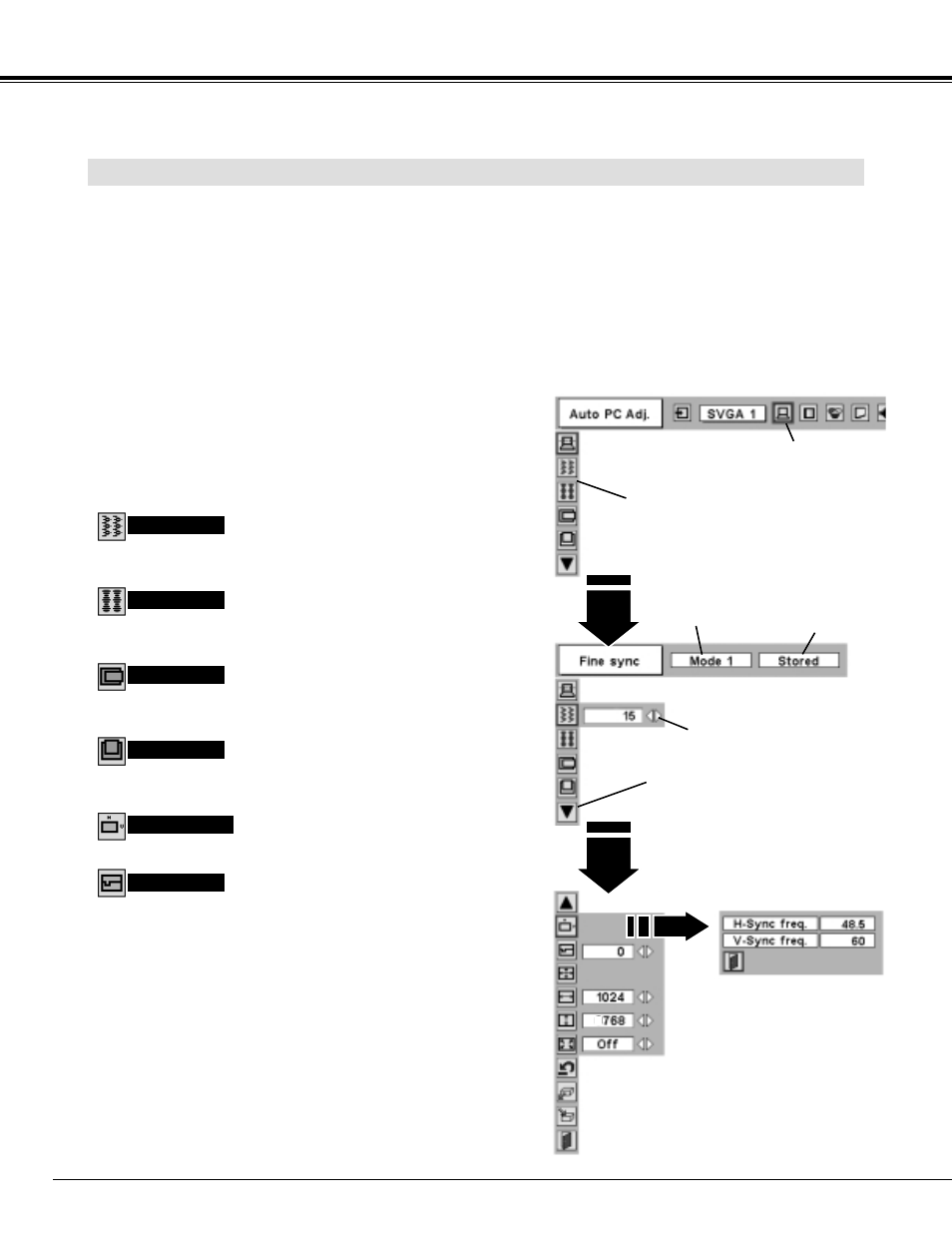 Manual pc adjustment, Computer input manual pc adjustment | Eiki LC-XG100 User Manual | Page 26 / 48