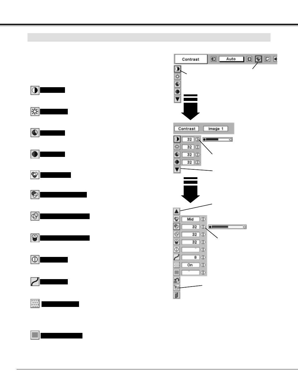 Image level adjustment, Video input | Eiki LC-XG100 User Manual | Page 34 / 48