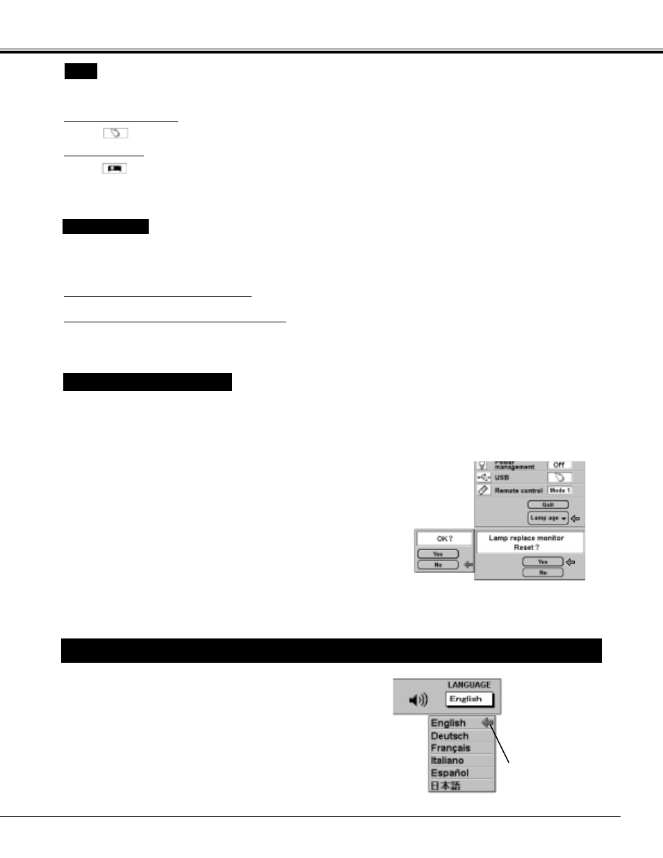 Setting language, Selecting language, Setting | Eiki LC-SX3 User Manual | Page 49 / 56