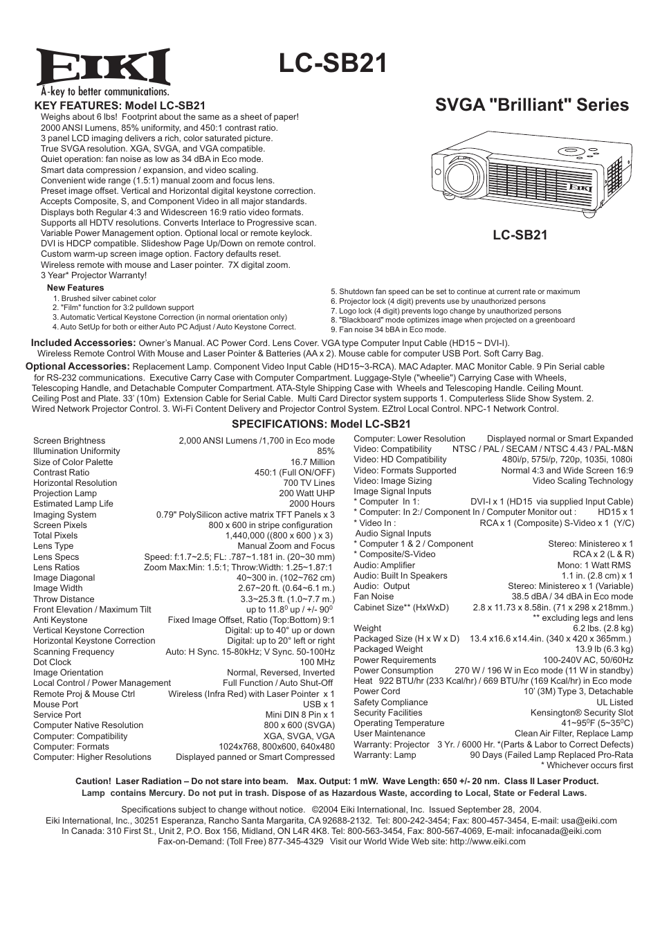 Eiki LC-SB21 User Manual | 1 page