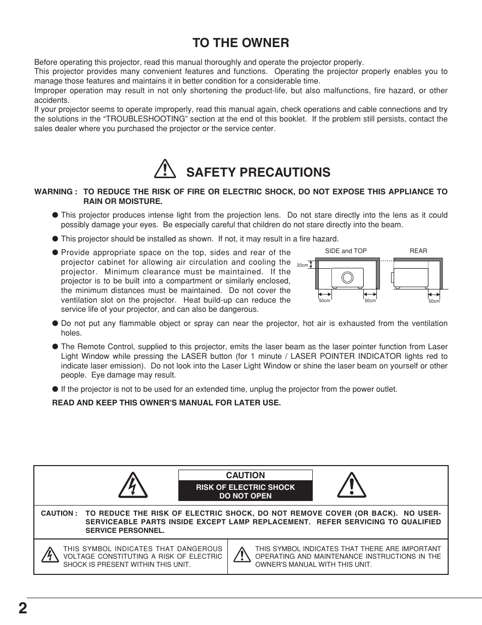 Safety precautions | Eiki MODEL LC-SB10 User Manual | Page 2 / 48