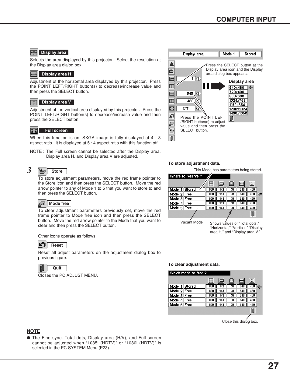 Computer input | Eiki MODEL LC-SB10 User Manual | Page 27 / 48