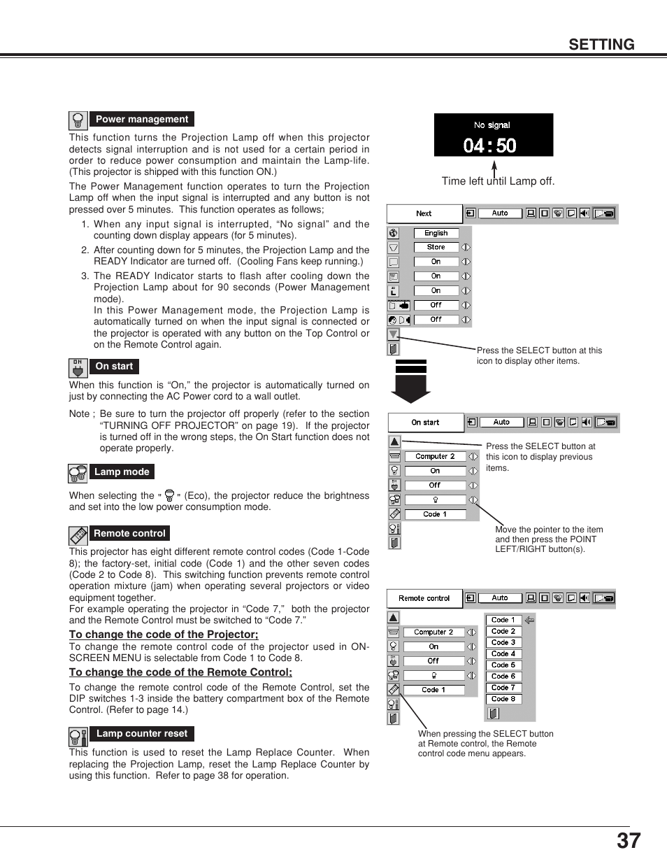 Setting | Eiki MODEL LC-SB10 User Manual | Page 37 / 48