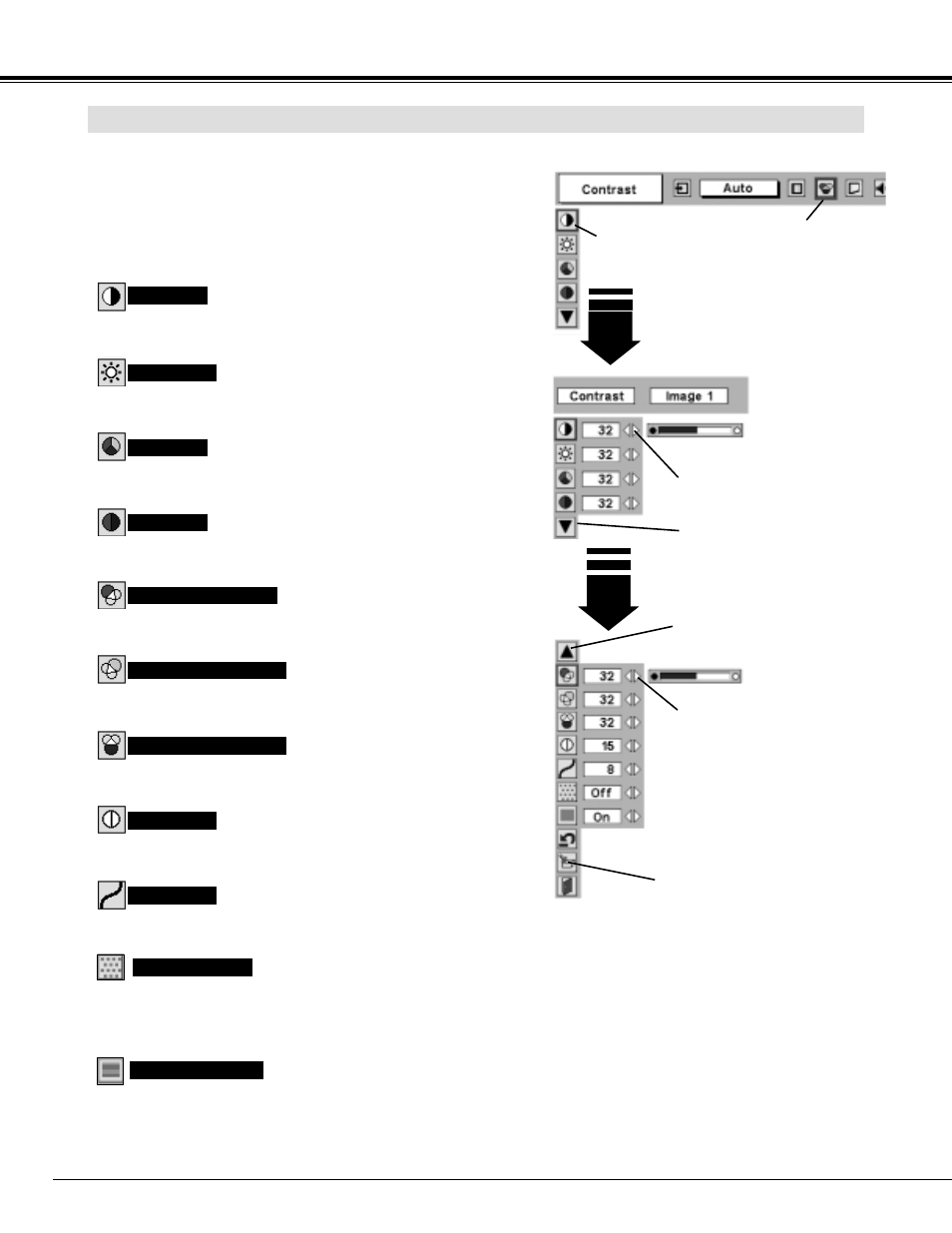 Image level adjustment, Video input | Eiki LC UXT1 LC-UXT1 User Manual | Page 38 / 52